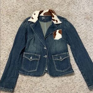 Miss Me Cowhide Rhinestone Jean Jacket Blazer